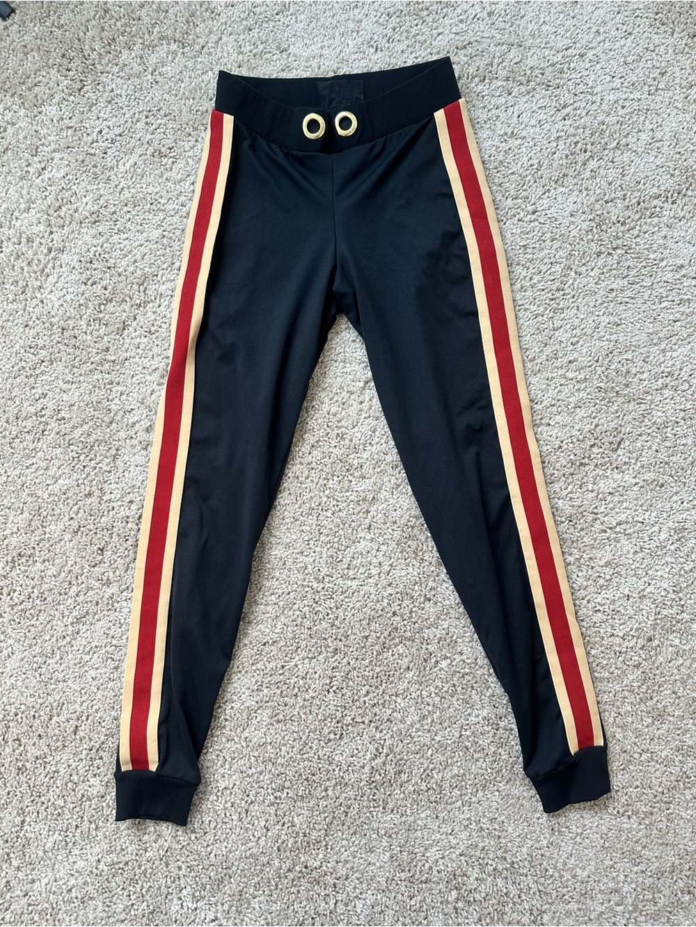 Blue Life Fit Black Jogger Leggings Side Stripe Gold Grommet Waist Size M